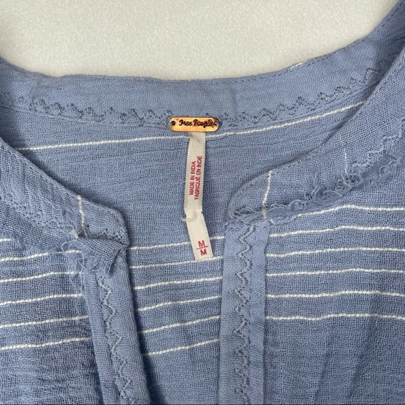 NEW Free People Cedar Lace Trim Popover Blouse Top Blue Gauze Cotton Medium - Picture 8 of 11